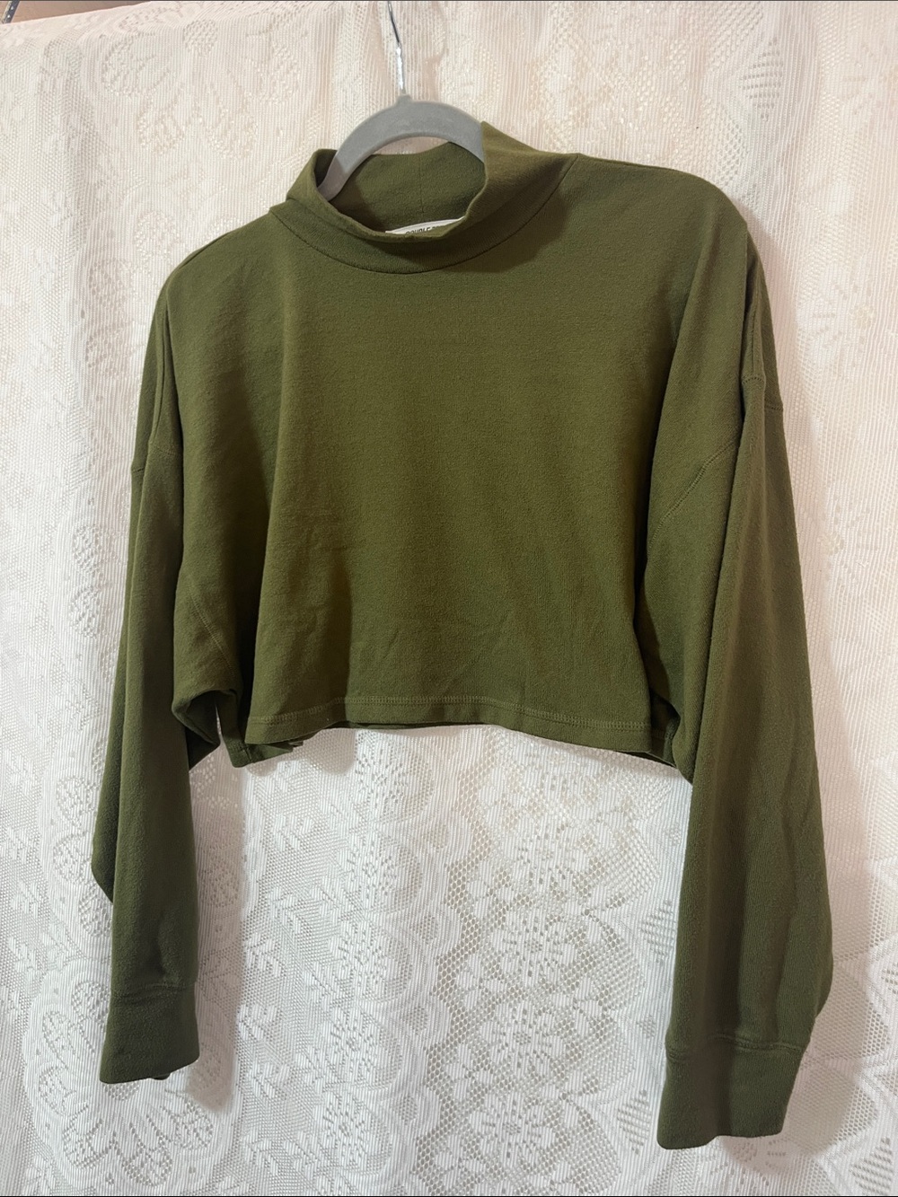 Double Zero Cropped Olive Mock Neck Long-Sleeve Top Spicy Small